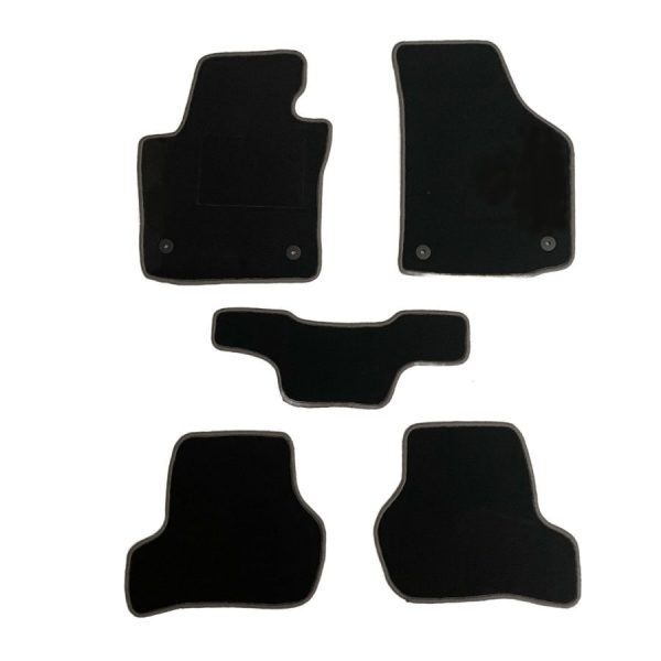 Πατάκια από μοκέτα Μεσαίας Ποιότητας μαύρα συμβατά με Seat Leon 2 Με Γκρι Ρέλι μοντ. 2005-2012  5τμχ